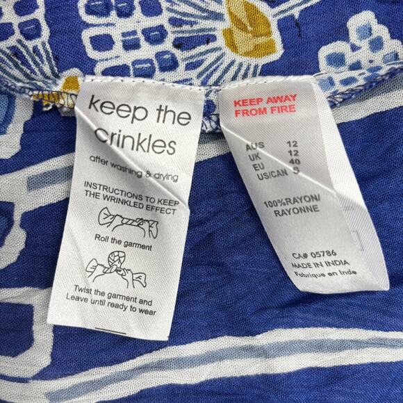 Orientique Naturally Midi Dress Seville Size S Blue Floral Crinkle Gauzy Flowy - Picture 13 of 16